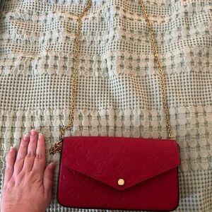 Louis Vuitton Red Envelope Crossbody with Gold Chain